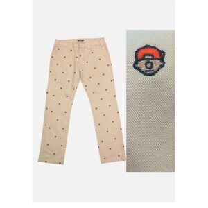 TruFit Mens Chino‎ Pants Beige Embroidered Cartoon Character Casual Size 36 /34L